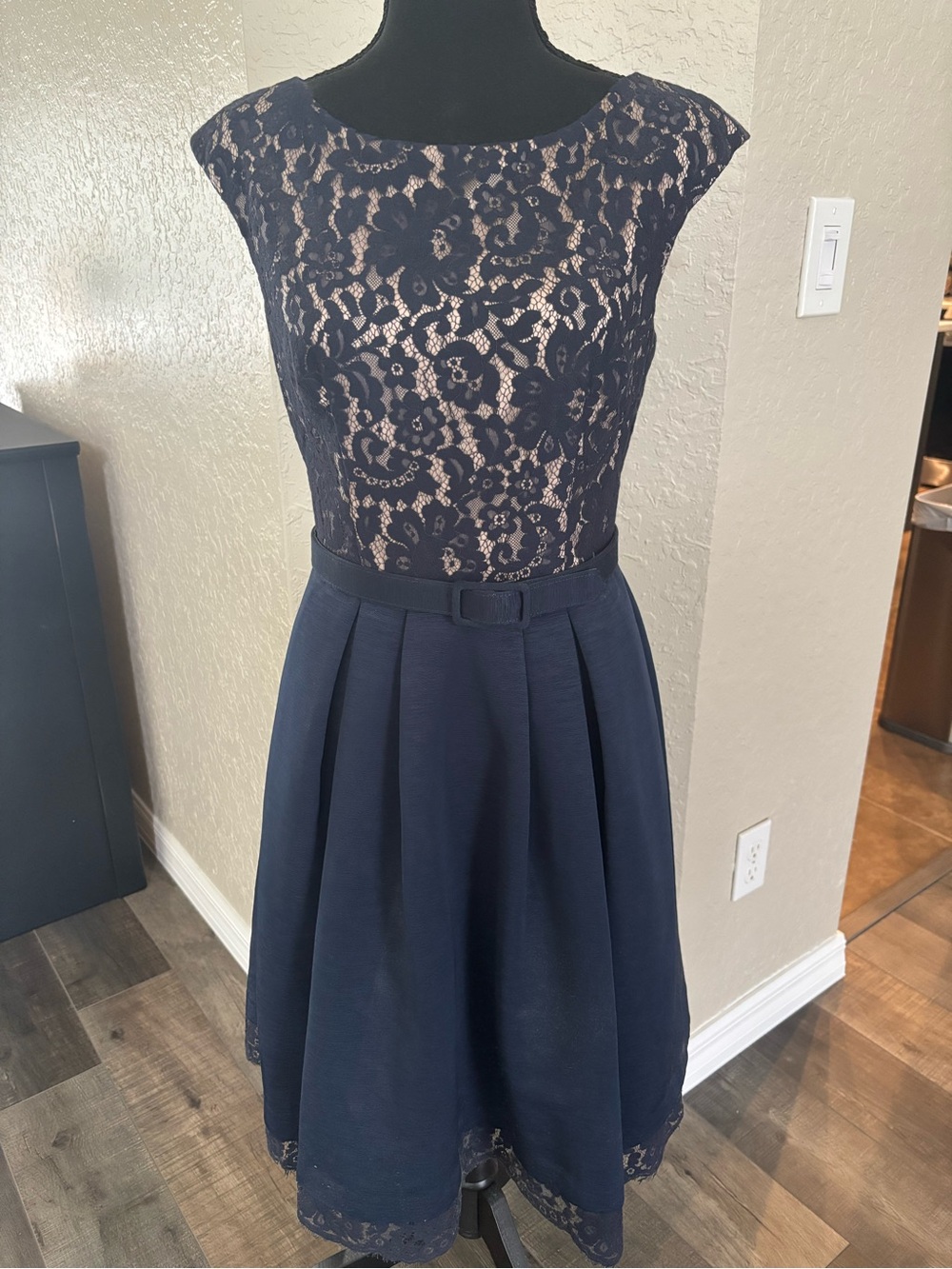 Eliza J Navy Blue Lace Fit & Flare Cocktail Dress